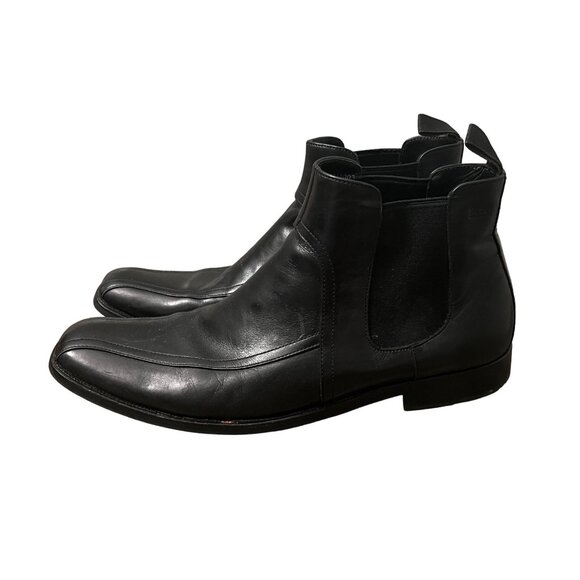 Hugo Boss Mens Black Leather 50211003 Square Toe Slip On Chelsea Boots Size 9.5 - Picture 1 of 8